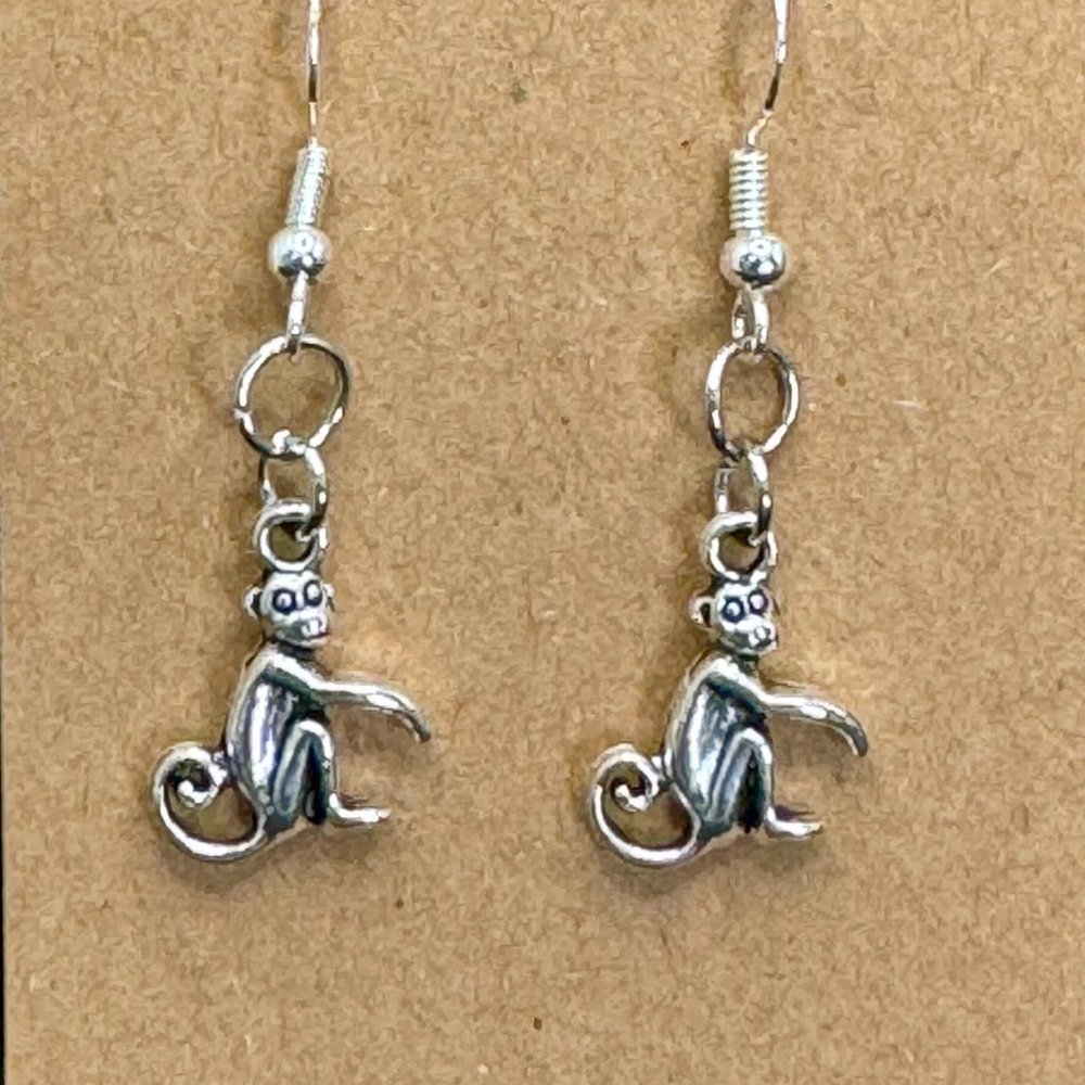 Brand New, Handmade pair of Silver Colored Monkey Earrings